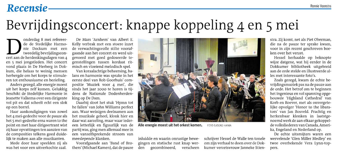 Bevrijdingsconcert Stedelijke Harmonie Dockum. Gesteund door het Dokkumer Stadsfonds