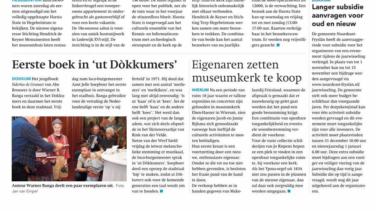 Dokkumer Stadsfonds maakt allereerste boek in 'ut Dòkkumers' mogelijk. Gesteund door het Dokkumer Stadsfonds